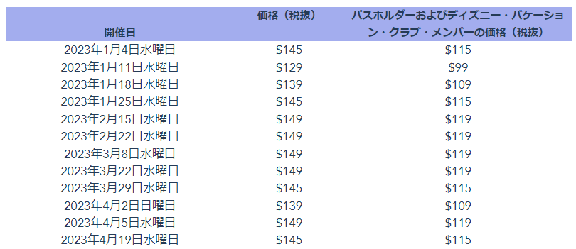 Disney After Hours実施日程