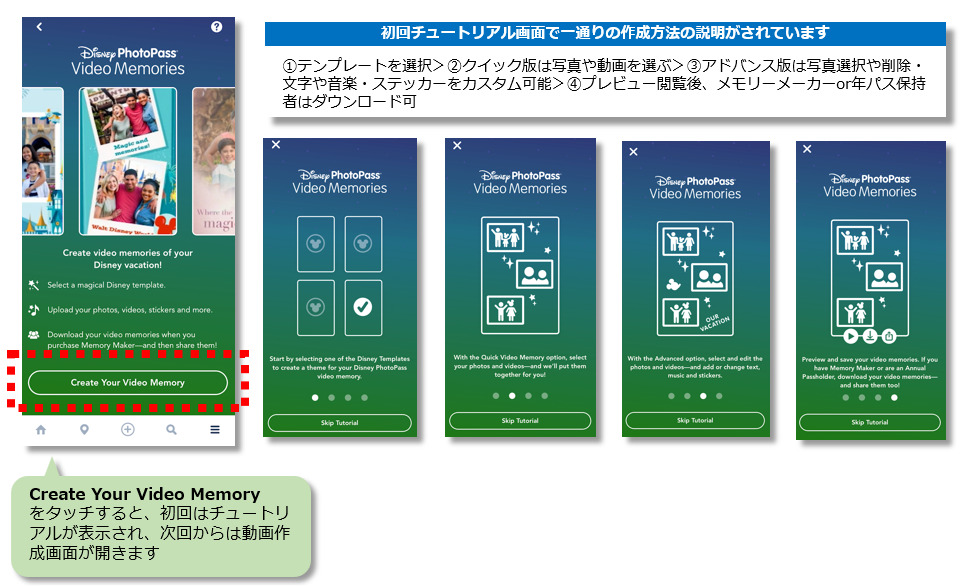 フォトパスビデオメモリーズのチュートリアル画面